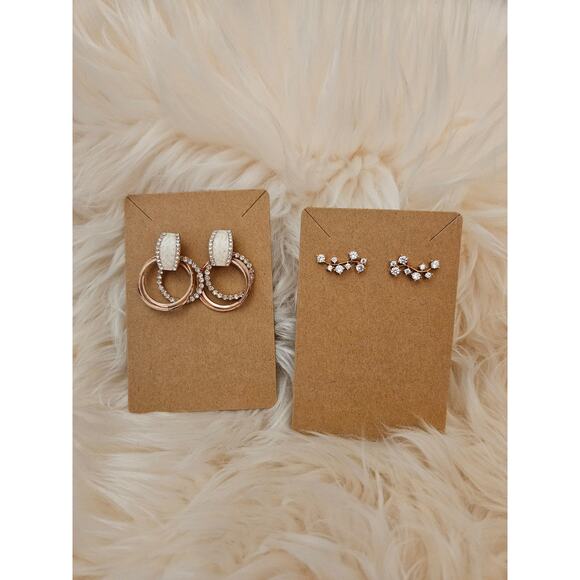 NEW Rose Gold Crystal Rhinestone Dangle Ear Crawler Fashion Earrings, 2 pairs - Picture 1 of 6